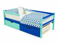 Кровать-тахта Svogen с ящиками и бортиком мятно-синий