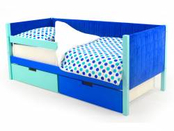 Кровать-тахта мягкая Svogen с ящиками и бортиком мятно-синий