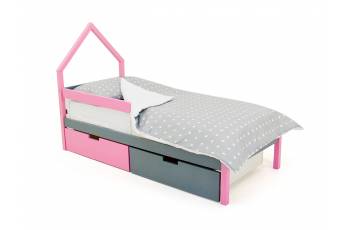 Кровать-домик мини Svogen с ящиками и бортиком лаванда-графит