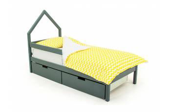 Кровать-домик мини Svogen с ящиками и бортиком графит