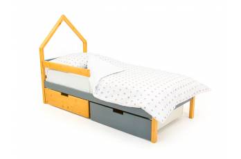 Кровать-домик мини Svogen с ящиками и бортиком дерево-графит