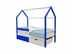 Кровать-домик Svogen с ящиками и бортиком сине-белый