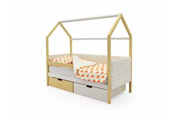 Кровать-домик мягкий Svogen с ящиками и бортиком бежево-белый