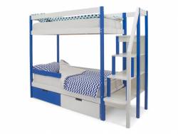 Двухъярусная кровать Svogen с ящиками и бортиком сине-белый