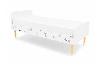 Кровать Stumpa Классика с рисунком Домики розовый, бирюзовый