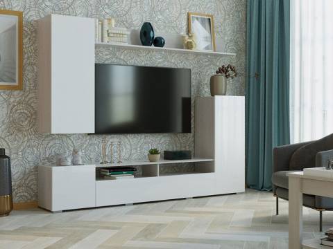 Гостиная Мия ясень анкор светлый/белый глянец