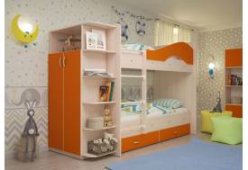 Двухъярусная кровать со шкафом Мая латофлексы оранжевый