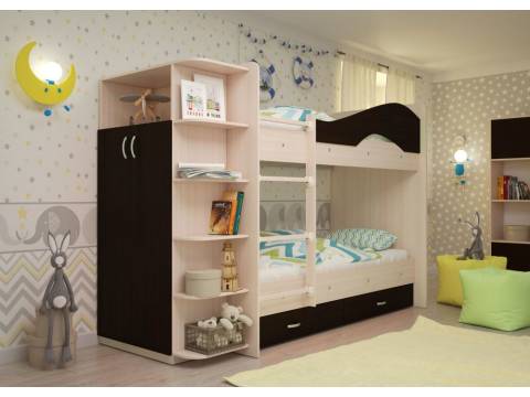 Двухъярусная кровать со шкафом Мая щиты венге