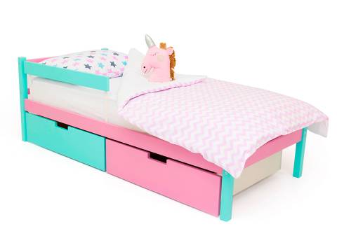 Кровать Svogen classic с ящиками и бортиком мятный-лаванда