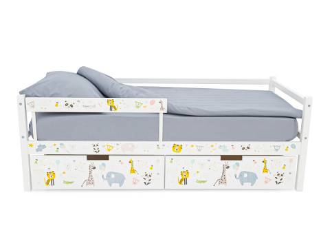 Кровать-тахта Svogen с ящиками и бортиком с фотопечатью белый/зверята