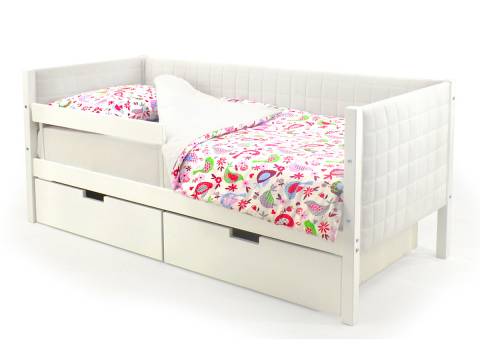 Кровать-тахта мягкая Svogen с ящиками и бортиками белый