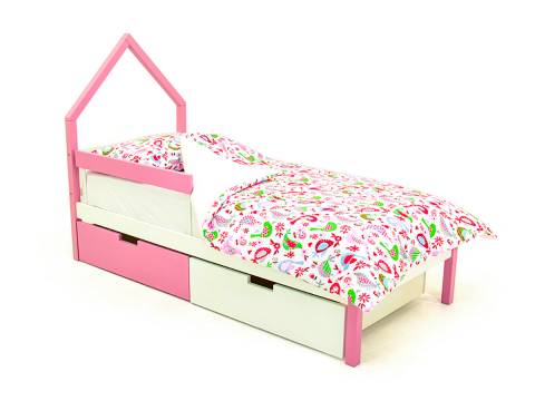 Кровать-домик мини Svogen с ящиками и бортиком лаванда-белый