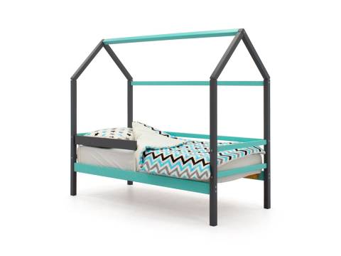 Кровать-домик Svogen с бортиком графит-мятный