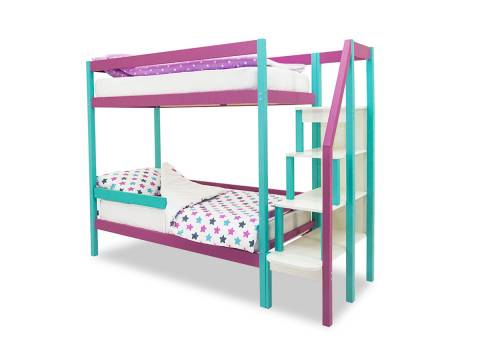Двухъярусная кровать Svogen с бортиком мятный-лаванда