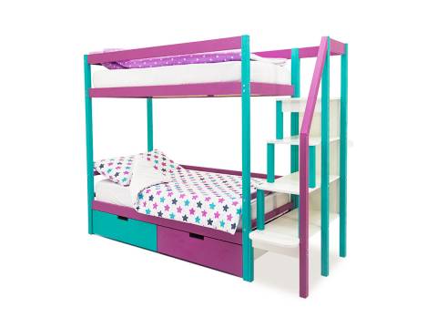 Двухъярусная кровать Svogen с ящиками мятный-лаванда