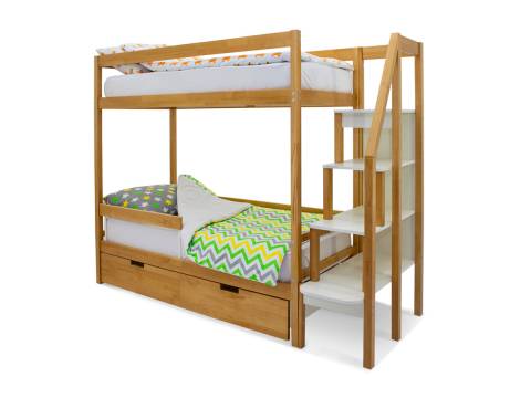 Двухъярусная кровать Svogen с ящиками и бортиком дерево