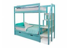 Двухъярусная кровать Svogen с ящиками и бортиком мятный