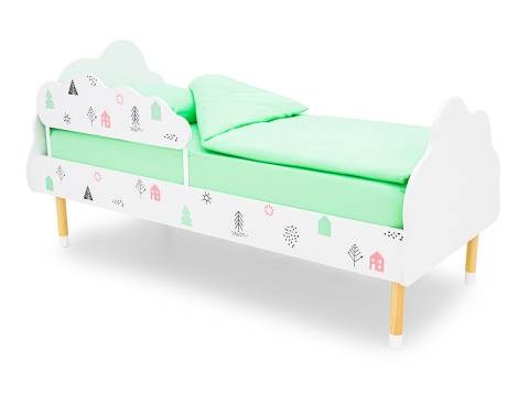 Кровать Stumpa Облако с бортиком рисунок Домики розовый, бирюзовый