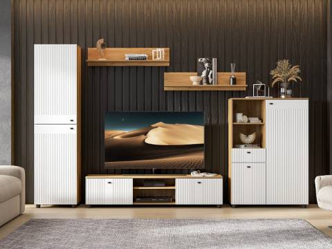 Гостиная Милан Дуб Золотой/Белый матовый