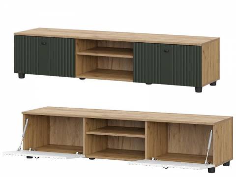 Тумба телевидеоаппаратура со створками и нишей Милан Дуб Золотой/Олива Софт