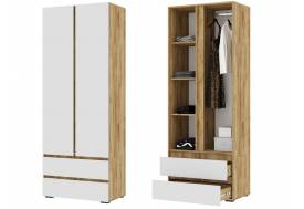 Шкаф 2х створчатый ШК 01 Хелен Дуб Крафт золотой/Белый шагрень