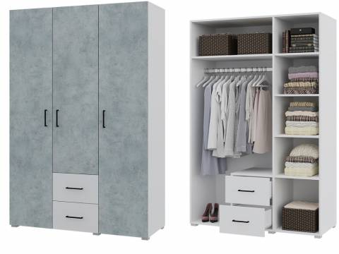 Шкаф трехстворчатый 2 ящика Victor Белый-Бетон