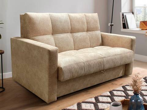 Диван Рэй Клетка 1600х2000 с прямыми подлокотниками бежевый велюр