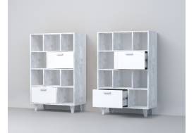 Комод Эго К-1 2 ящика бетон светлый/белый глянец на ножках