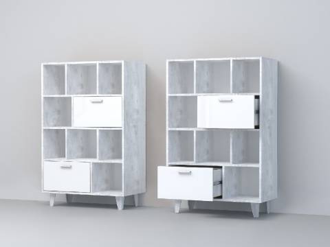 Комод Эго К-1 2 ящика бетон светлый/белый глянец на ножках