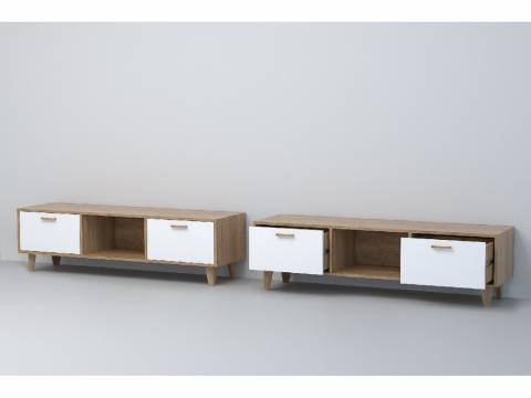 ТВ тумба Эго Т-3 дуб крафт золотой/белый глянец на ножках