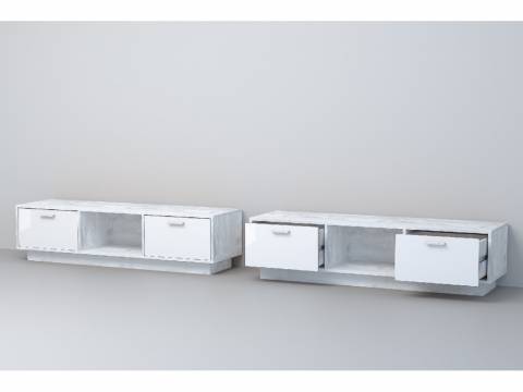 ТВ тумба Эго Т-3 бетон светлый/белый глянец на цоколе