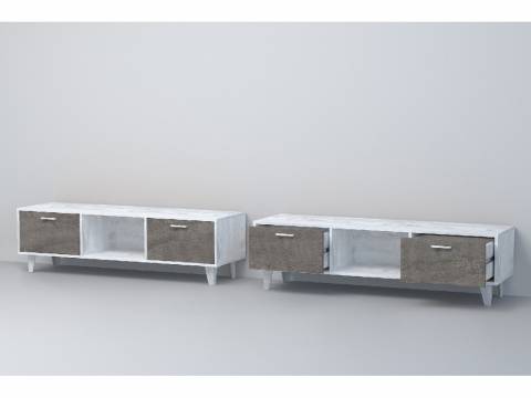 ТВ тумба Эго Т-3 бетон светлый/камень темный на ножках