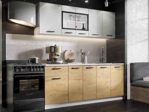 Кухонный гарнитур Хозяюшка ЛДСП 2000 белый гладкий/дуб вотан