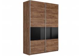 Шкаф-купе Прайм 2-х дверный ДСП/вставки Стекло Черное Крафт табачный