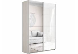 Шкаф-купе Прайм 2-х дверный 1600 Зеркало/Стекло Белое Ясень Анкор Светлый