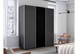 Шкаф-купе Прайм 3-х дверный 2100 ДСП/Стекло Черное/ДСП Серый Диамант