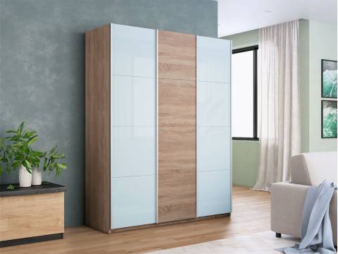 Шкаф-купе Прайм 3-х дверный 2100 два Стекла Белые/ДСП Сонома