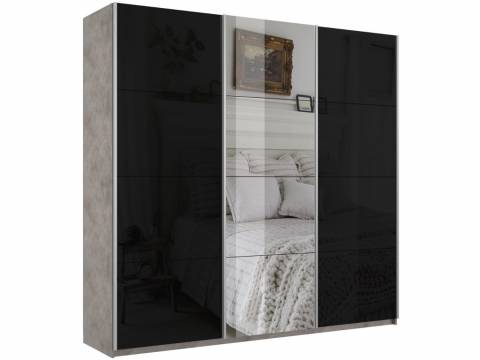 Шкаф-купе Прайм 3-х дверный 1800 два Стекла Черные/Зеркало Бетон