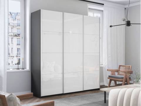 Шкаф-купе Прайм 3-х дверный 2100 три стекла белые Серый Диамант