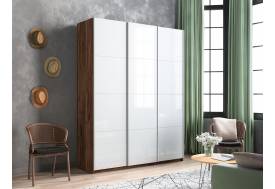 Шкаф-купе Прайм Широкий 3-х дверный три белых стекла Крафт табачный