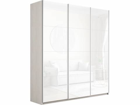 Шкаф-купе Прайм Широкий 3-х дверный три белых стекла Ясень Анкор Светлый