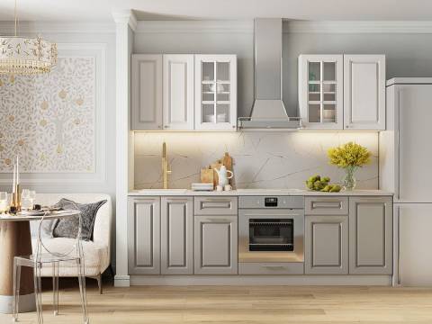 Кухонный гарнитур Кварц Грей Софт-Милк 2400 мм