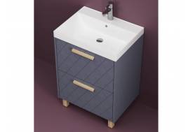 Тумба Кристалл 70 напольная 2 ящика ручка дуб, раковина Слим 70 шато азур
