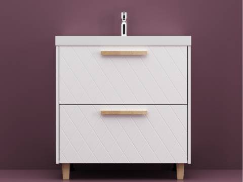 Тумба Кристалл 60 напольная 2 ящика ручка дуб, раковина Океан 60 Суфле