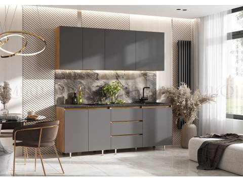 Кухня Челси 2000 мм Компановка №2 Графит, Дуб Крафт (Кастилло)