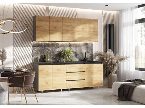 Кухня Челси 2000 мм Компановка №2 Дуб Крафт, Графит (Кастилло)