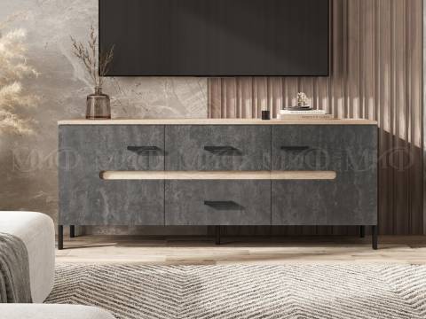 Тумба ТВ (металл) Ким Бетон Графит, Дуб Сонома