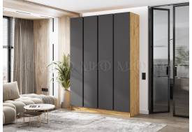 Шкаф четырехстворчатый Келвин (1600) Графит, Дуб Крафт-вставка черная