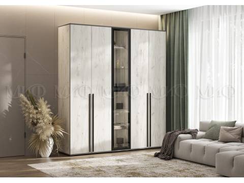 Шкаф с витриной Норд Дуб Крафт Белый