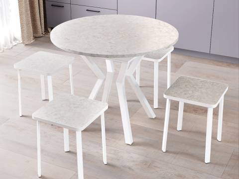 Стол Лофт-круг раздвижной Пластик 0414-белая опора изогнутая ромб